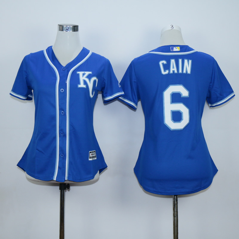 Women Kansas City Royals 6 Cain Blue MLB Jerseys